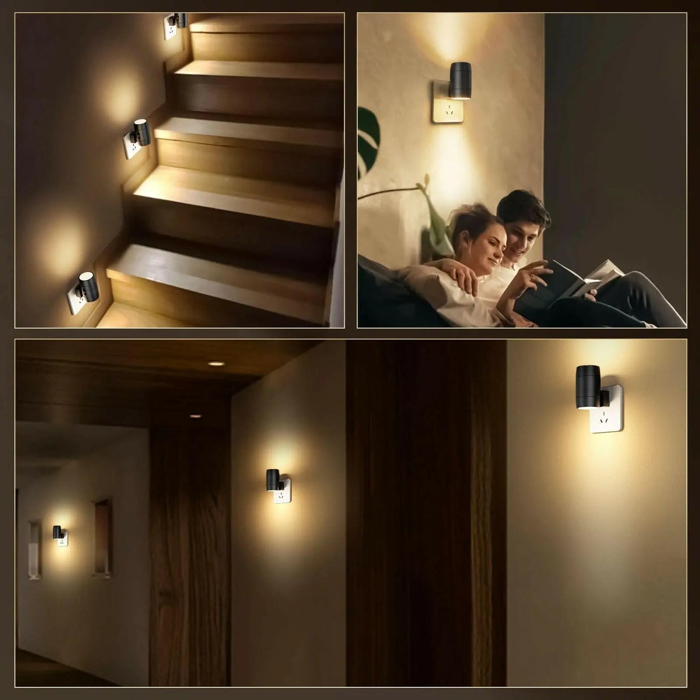 2 Pack Rotatable LED Night Light, Plug-in, Fit Horizontal/Vertical Outlets, Dusk-to-Dawn Sensor, 0-100LM Adjustable Brightness, Ideal for Bedroom, Bathroom, Stairs, Hallway-Reluova