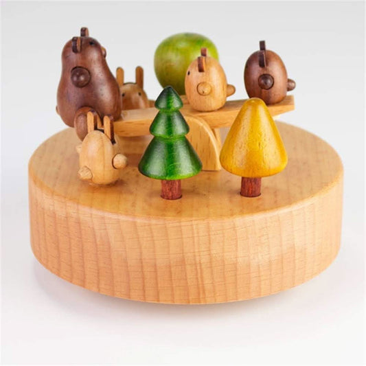 Charming Bear Seesaw Swing Music Box - Classic Wooden Craft, Perfect Birthday Gift & Home Decor.