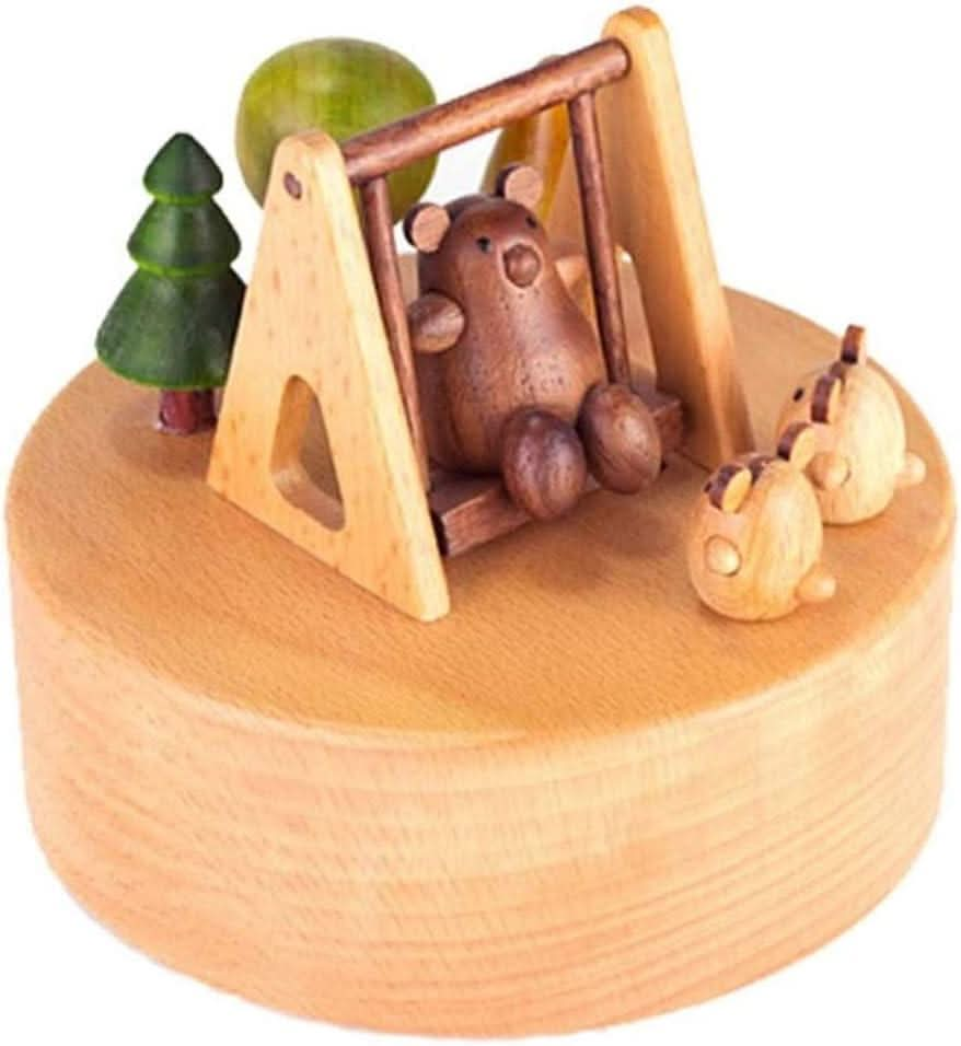 Wooden Swing Music Box, Clockwork Puppet with Melody Castle in The Sky, Birthday Xmas Gift Toy.