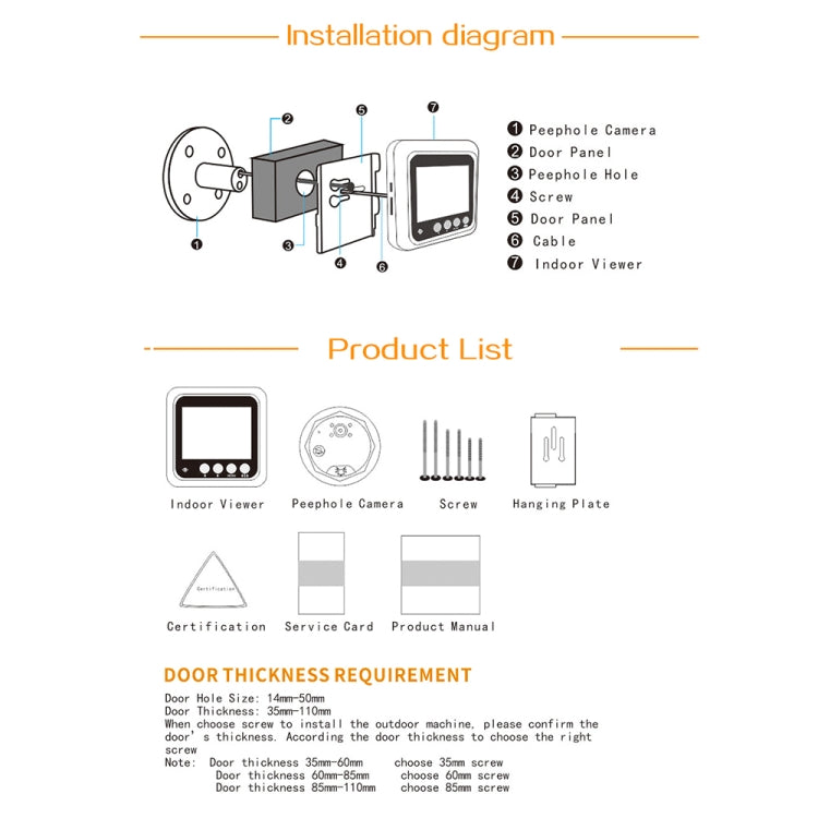 W5 2.4 inch Screen 2.0MP Security Camera No Disturb Peephole Viewer Doorbell, Support TF Card / Night Vision / Video Recording