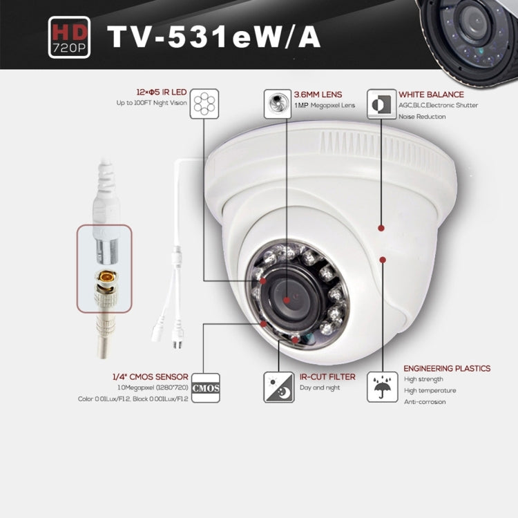 531eA CE & RoHS Certificated Waterproof  3.6mm 3MP Lens AHD Camera with 12 IR LED, Support Night Vision & White Balance