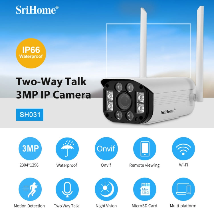 SriHome SH031 3.0 Million Pixels 1296P HD IP Camera, Support Two Way Talk / Motion Detection / Night Vision / TF Card, US Plug Reluova