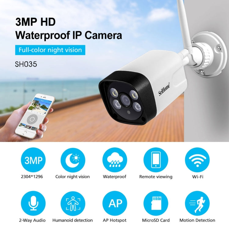 SriHome SH035 3.0 Million Pixels 1296P HD IP Camera, Support Two Way Audio / Motion Detection / Humanoid Detection / Full-color Night Vision / TF Card, AU Plug