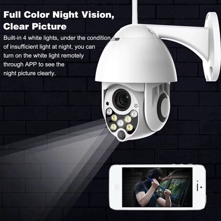 Wireless Surveillance Camera HD PTZ Home Security Outdoor IP66 Waterproof Network Dome Camera, Support Night Vision & Motion Detection & TF Card, US Plug Reluova