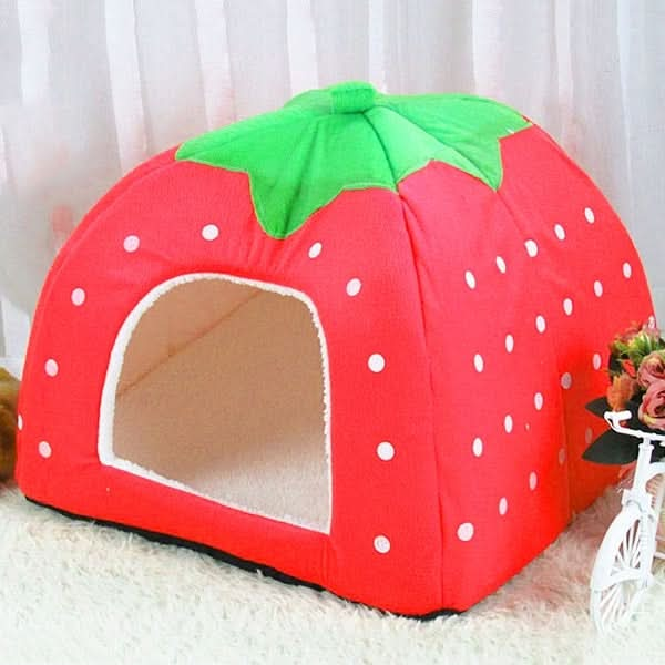 Strawberry Shaped Foldable Short Plush Pet House Nest, Size: L - Reluova