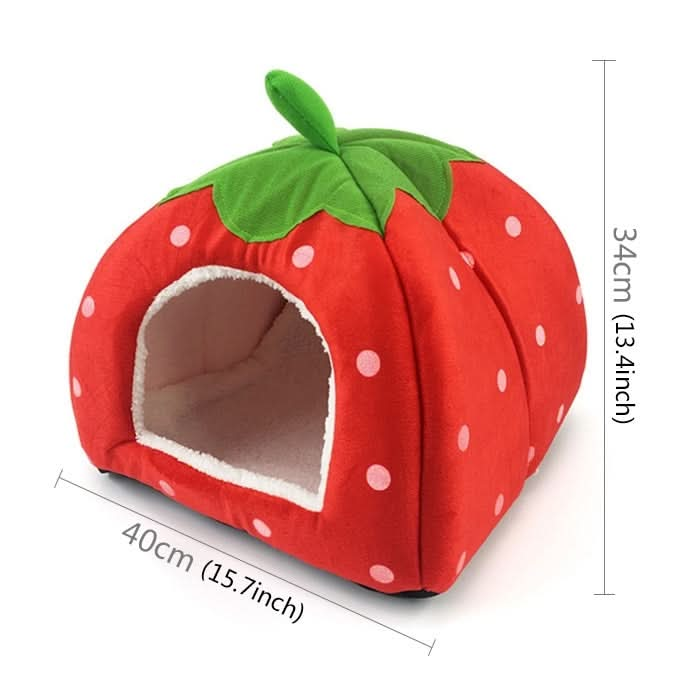 Strawberry Shaped Foldable Short Plush Pet House Nest, Size: L - Reluova