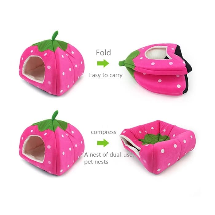 Strawberry Shaped Foldable Short Plush Pet House Nest, Size: L - Reluova