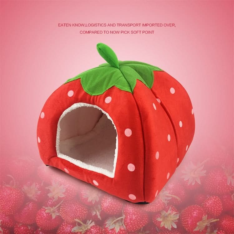 Strawberry Shaped Foldable Short Plush Pet House Nest, Size: L - Reluova