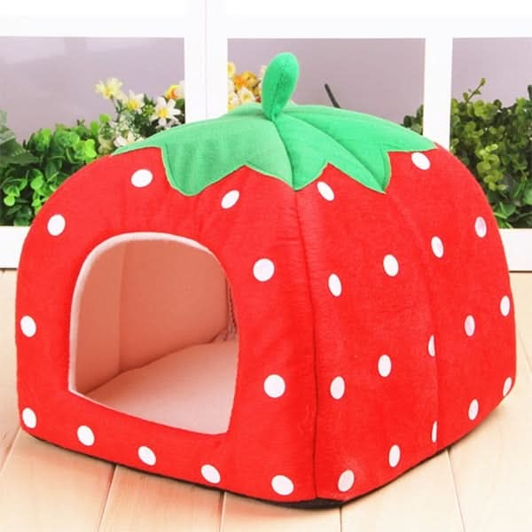 Strawberry Shaped Foldable Short Plush Pet House Nest, Size: L - Reluova