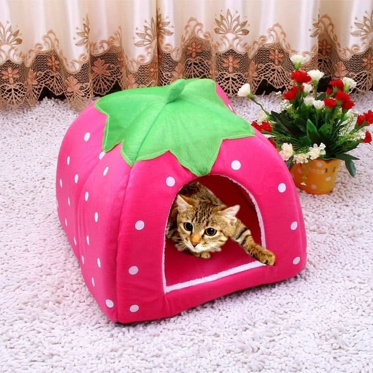 Strawberry Shaped Foldable Short Plush Pet House Nest, Size: L - Reluova