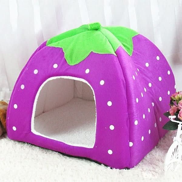 Strawberry Shaped Foldable Short Plush Pet House Nest, Size: L - Reluova