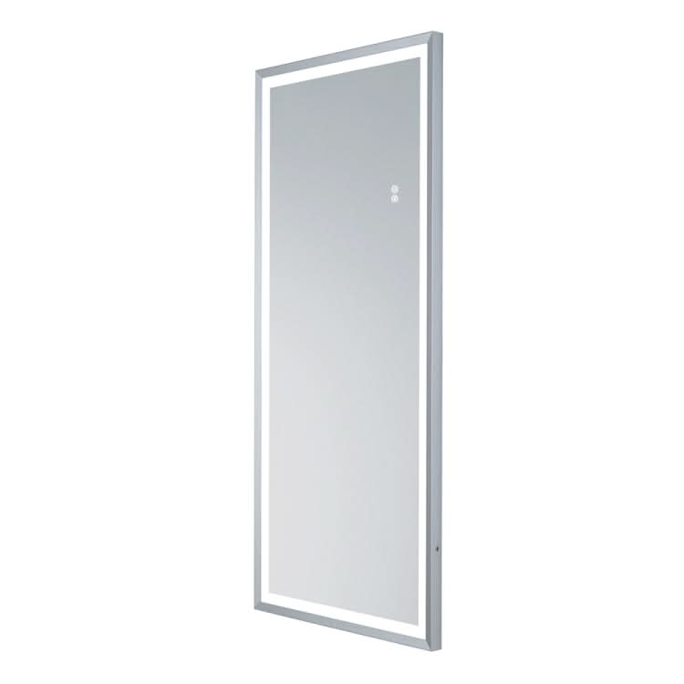 Rectangular Aluminum Frame Floor Mirror Wall-mounted Full-length Mirror Bedroom Mirror with Brightness Adjustment LED Light, Size: 48 x 22 inch, US Plug