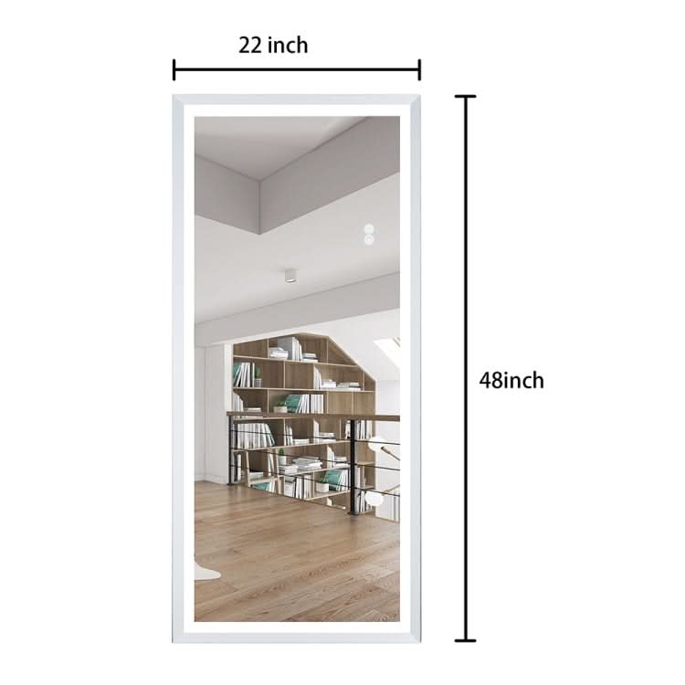 Rectangular Aluminum Frame Floor Mirror Wall-mounted Full-length Mirror Bedroom Mirror with Brightness Adjustment LED Light, Size: 48 x 22 inch, US Plug