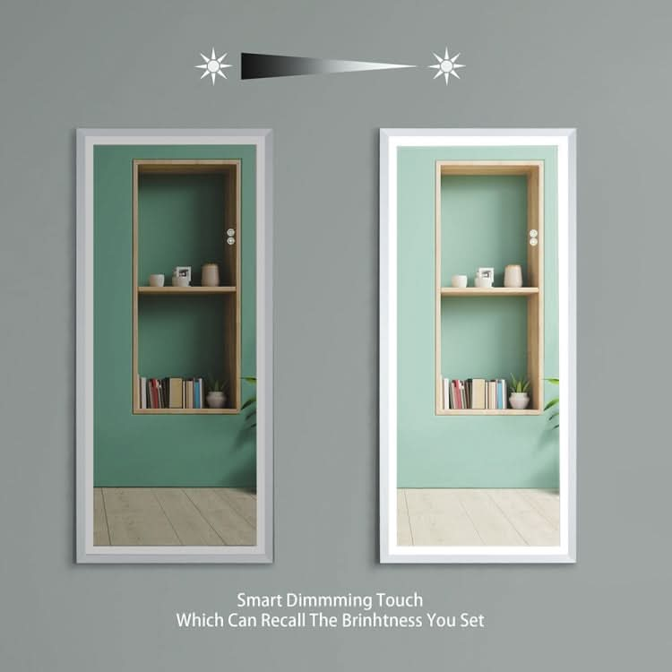 Rectangular Aluminum Frame Floor Mirror Wall-mounted Full-length Mirror Bedroom Mirror with Brightness Adjustment LED Light, Size: 48 x 22 inch, US Plug