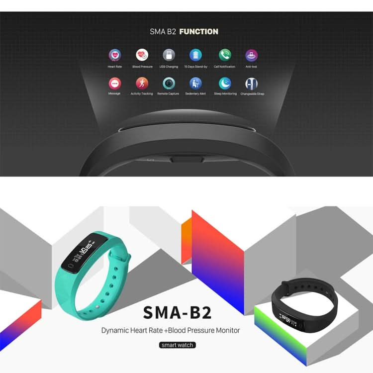 SMA-B2 Fitness Tracker Bluetooth 4.0 Smart Bracelet, IP67 Waterproof, Support Sports Modes / Heart Rate Monitor / Blood Pressure Monitor / Sleep Monitor