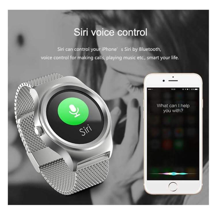 SMA-Round 1.28 inch Color Touch Screen Bluetooth Smart Watch, Waterproof, Support Voice Control / Heart Rate Monitor / Sleep Monitor / Bluetooth Camera, Compatible with Android and iOS System