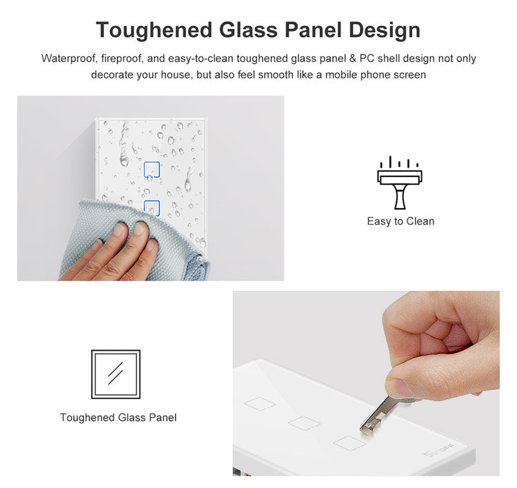 Sonoff T2 Touch 120mm Tempered Glass Panel Wall Switch Smart Home Light Touch Switch, Compatible with Alexa and Google Home, AC 100V-240V, US Plug My Store