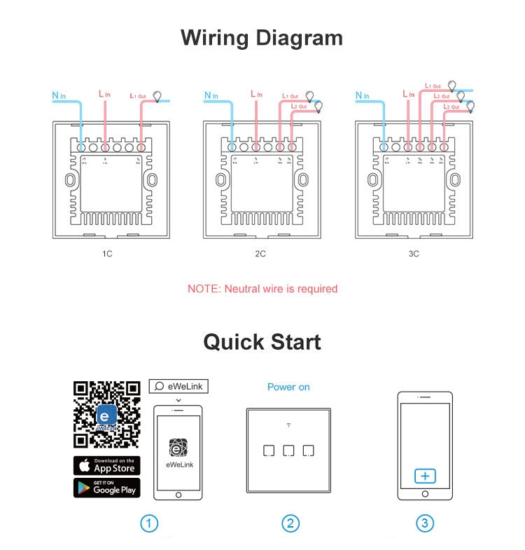 Sonoff T2 Touch 86mm Tempered Glass Panel Wall Switch Smart Home Light Touch Switch, Compatible with Alexa and Google Home, AC 100V-240V, UK Plug My Store