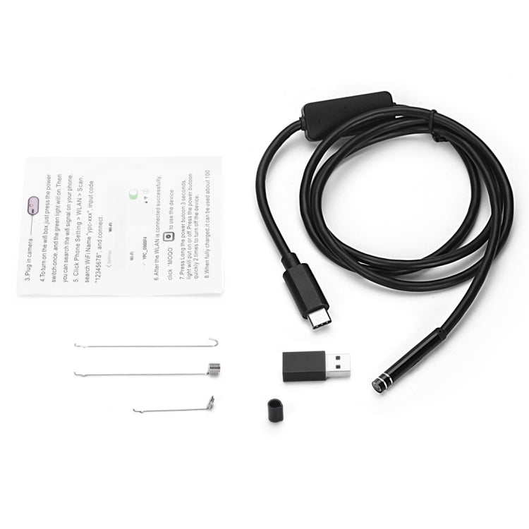 AN97 USB-C / Type-C Endoscope Waterproof IP67 Tube Inspection Camera with 8 LED & USB Adapter, Length: 1m, Lens Diameter: 7mm My Store