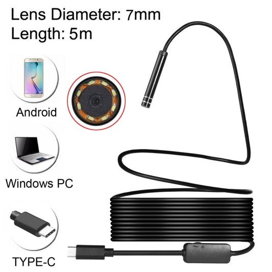 AN97 USB-C / Type-C Endoscope Waterproof IP67 Tube Inspection Camera with 8 LED & USB Adapter, Length: 5m, Lens Diameter: 7mm My Store