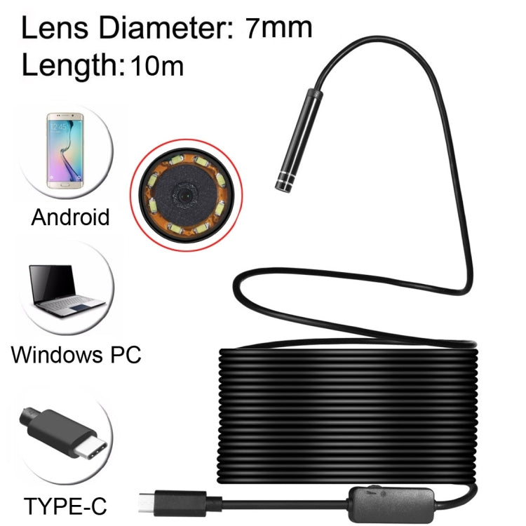 AN97 USB-C / Type-C Endoscope Waterproof IP67 Tube Inspection Camera with 8 LED & USB Adapter, Length: 10m, Lens Diameter: 7mm My Store