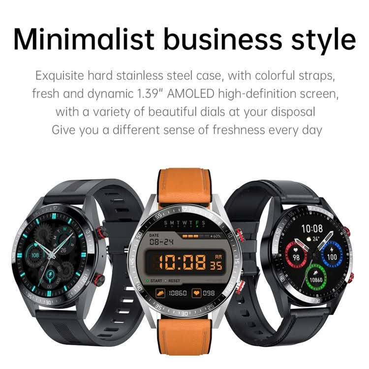 DW161.39 inch AMOLED Screen Smart Watch, Support Heart Rate / Blood Pressure Monitoring, Leather Strap