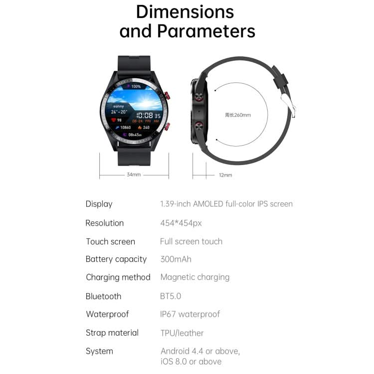 DW161.39 inch AMOLED Screen Smart Watch, Support Heart Rate / Blood Pressure Monitoring, Leather Strap