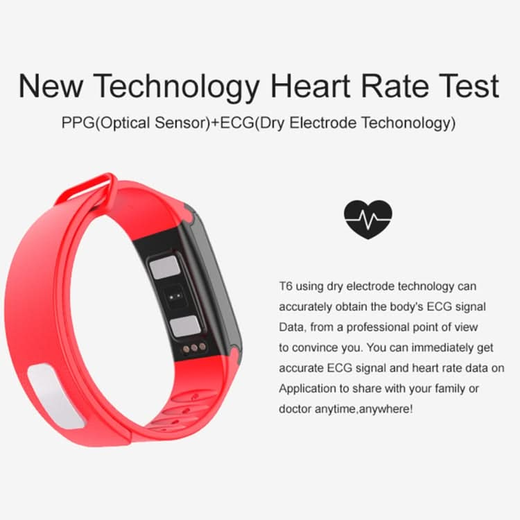 TLW T6 Fitness Tracker 0.96 inch OLED Display Wristband Smart Bracelet, Support Sports Mode / ECG / Heart Rate Monitor / Blood Pressure / Sleep Monitor