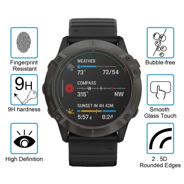 For Garmin Fenix 6X 0.26mm 2.5D 9H Tempered Glass Film Screen Protector