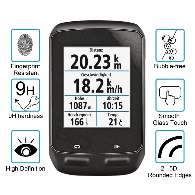 For Garmin Edge 510 0.26mm 2.5D 9H Tempered Glass Film Screen Protector