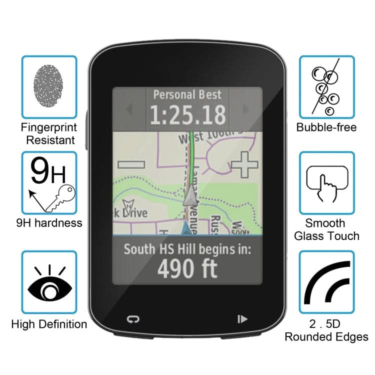 For Garmin Edge 820 0.26mm 2.5D 9H Tempered Glass Film Screen Protector