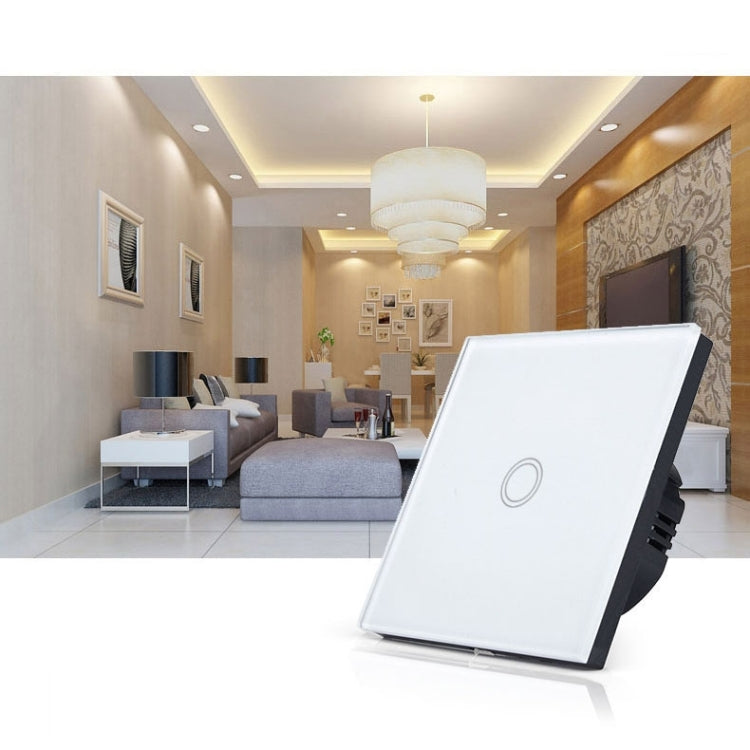 86mm 1 Gang Tempered Glass Panel Wall Switch Smart Home Light Touch Switch with RF433 Remote Controller, AC 110V-240V