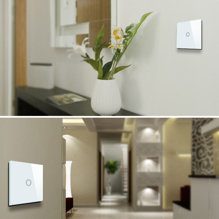 86mm 1 Gang Tempered Glass Panel Wall Switch Smart Home Light Touch Switch with RF433 Remote Controller, AC 110V-240V