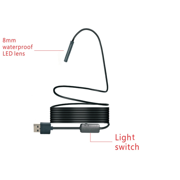 YPC110 8mm 2.0MP HD Camera WiFi Endoscope Snake Tube Inspection Camera with 8 LED, Waterproof IP68, Lens Diameter: 8mm, Length: 2m, Hard Line