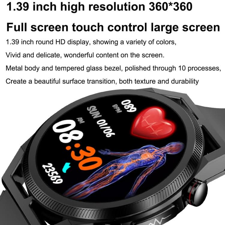 ET310 1.39 inch IPS Screen IP67 Waterproof Silicone Band Smart Watch, Support Body Temperature Monitoring / ECG