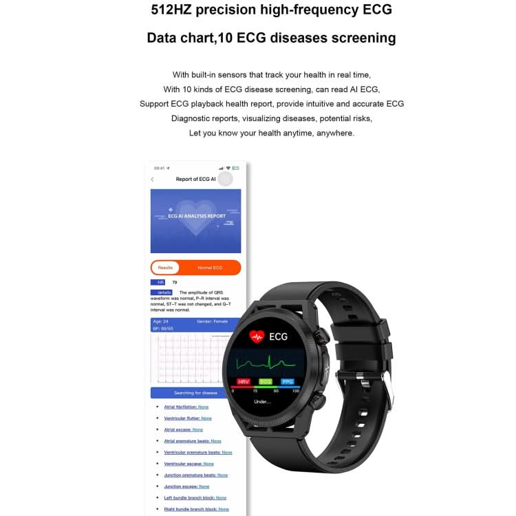 ET310 1.39 inch IPS Screen IP67 Waterproof Silicone Band Smart Watch, Support Body Temperature Monitoring / ECG