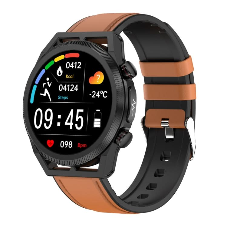 ET310 1.39 inch IPS Screen IP67 Waterproof Leather Band Smart Watch, Support Body Temperature Monitoring / ECG