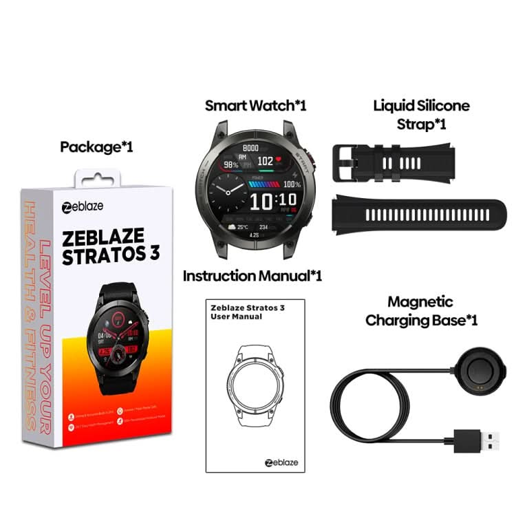 Zeblaze Stratos 3 1.43 inch AMOLED Screen IP68 Waterproof Smart Watch, Support Bluetooth Call / GPS