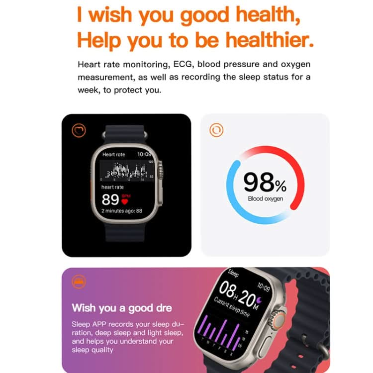 T800 Ultra 1.99 inch Silicone Band Smart Watch Support Heart Rate / ECG