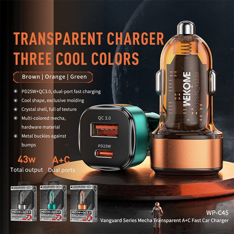 WK WP-C45 Vanguard Series Mecha Transparent USB+Type-C Fast Car Charger