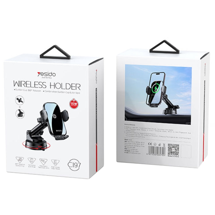 Yesido C197 15W 2 in 1 Suction Cup Type Wireless Charging Car Holder Set