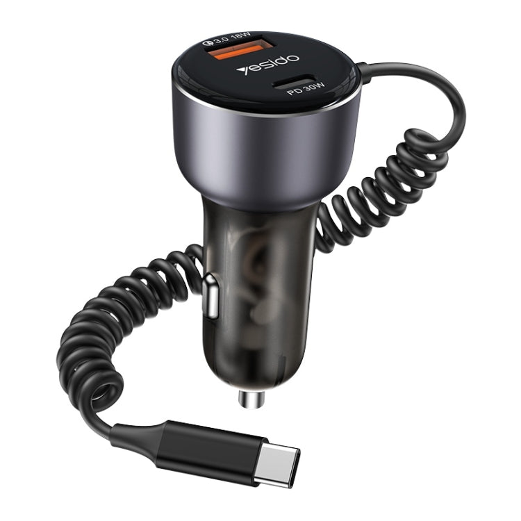 Yesido Y56 60W PD + QC3.0 Dual Port Car Charger with USB-C / Type-C Spring Data Cable ÎҵÄÉ̵ê