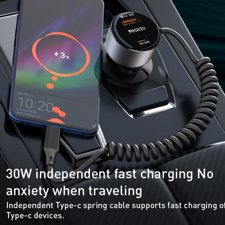 Yesido Y56 60W PD + QC3.0 Dual Port Car Charger with USB-C / Type-C Spring Data Cable