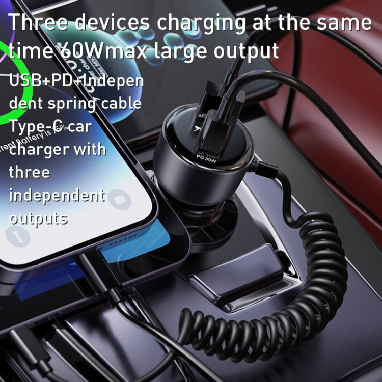 Yesido Y56 60W PD + QC3.0 Dual Port Car Charger with USB-C / Type-C Spring Data Cable