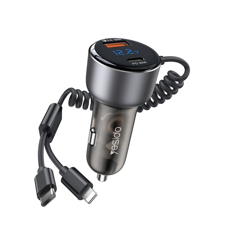 Yesido Y58 60W PD + QC3.0 Dual Port Car Fast Charger with USB-C / Type-C + 8 Pin Spring Cable ÎҵÄÉ̵ê