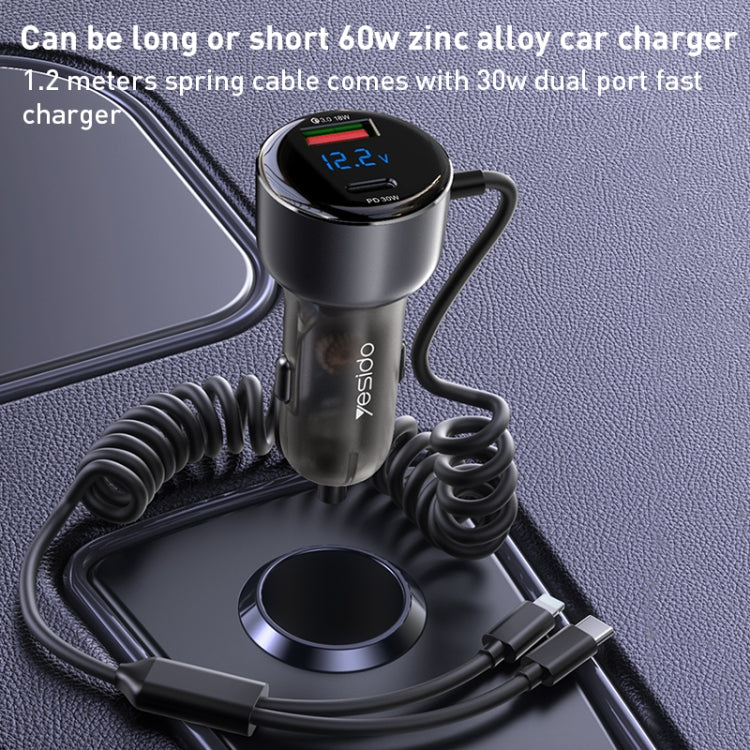 Yesido Y58 60W PD + QC3.0 Dual Port Car Fast Charger with USB-C / Type-C + 8 Pin Spring Cable ÎҵÄÉ̵ê