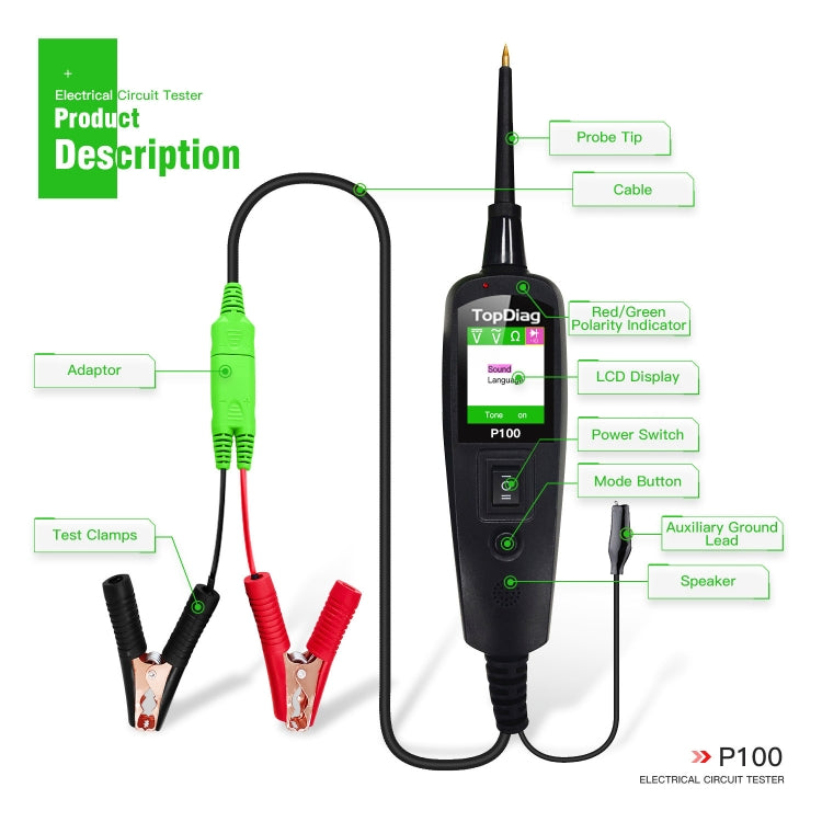 TopDiag P100 Car Circuit Intelligent Analyzer Diagnostic Instrument, Cable Length: 2m