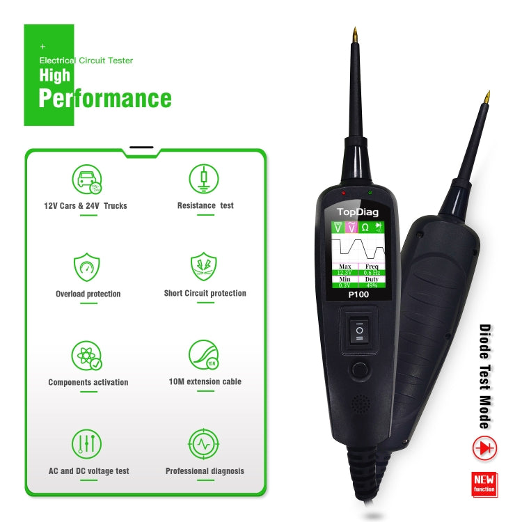 TopDiag P100 Car Circuit Intelligent Analyzer Diagnostic Instrument, Cable Length: 10m