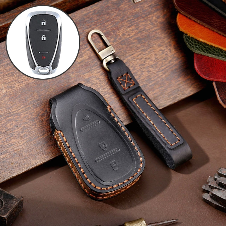 For Chevrolet 3-button Hallmo Car Cowhide Leather Key Protective Cover Key Case