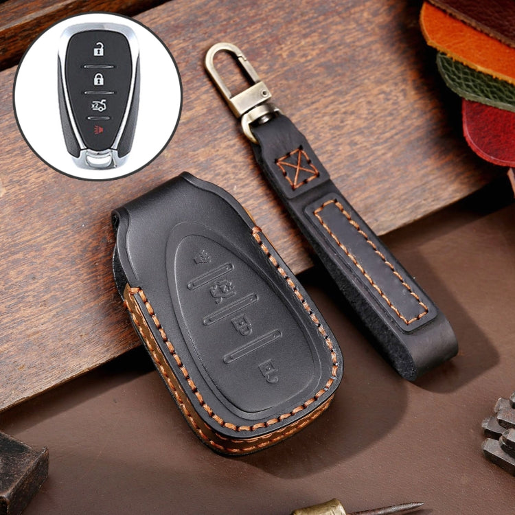 For Chevrolet 4-button Hallmo Car Cowhide Leather Key Protective Cover Key Case